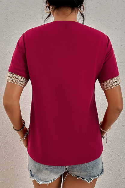 Tops casuales sencillos con cuello en V y parches lisos (8 colores)