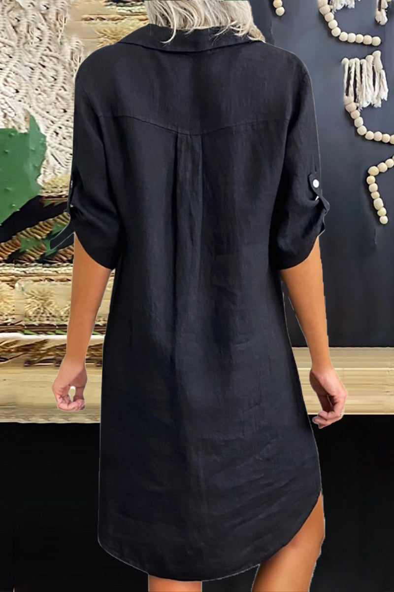 Vestido informal sencillo de color liso con cuello vuelto irregular (6 colores)