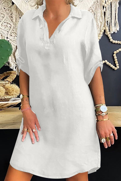 Vestido informal sencillo de color liso con cuello vuelto irregular (6 colores)