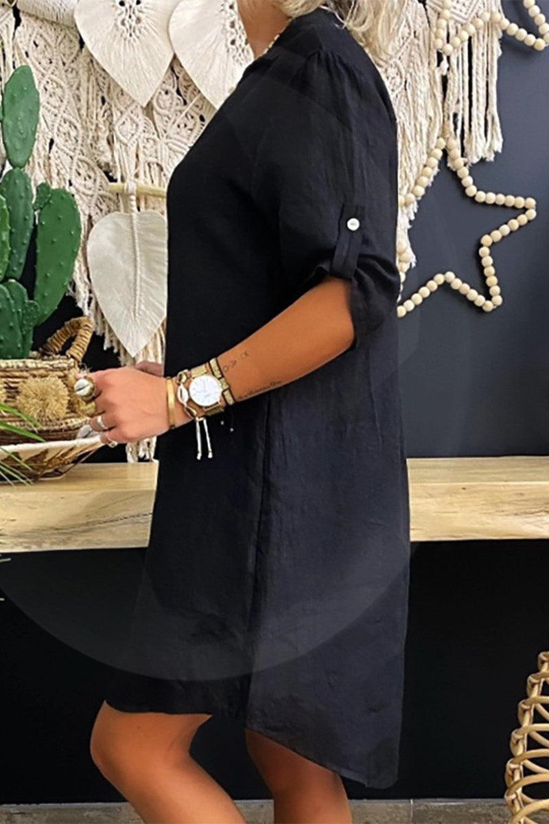 Vestido informal sencillo de color liso con cuello vuelto irregular (6 colores)