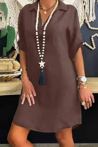 Vestido informal sencillo de color liso con cuello vuelto irregular (6 colores)