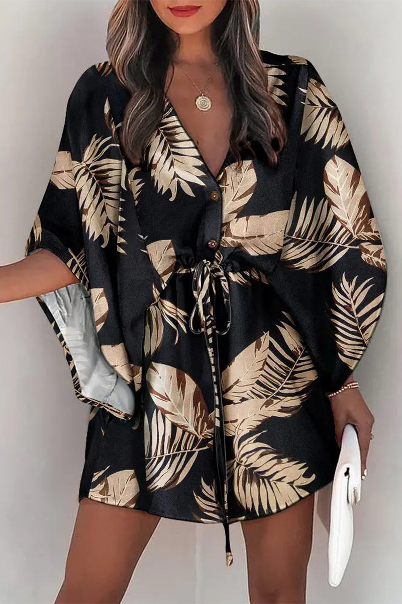 Vestidos casuales de moda con cuello en V y estampado de patchwork (12 colores)