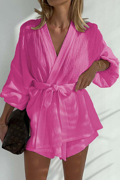 Conjunto informal de dos piezas con cuello en V, color liso y frenillo