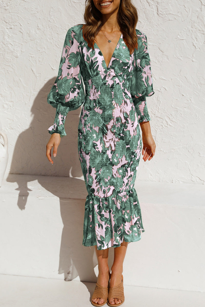 Vestidos con falda y escote en V, elegantes y con estampado de patchwork (4 colores)