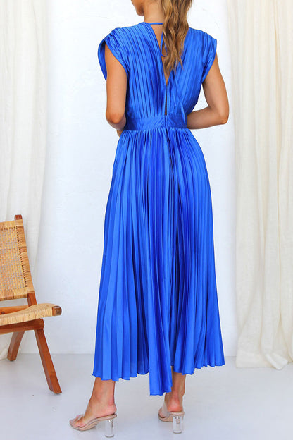 Vestidos plisados sexys y sencillos con escote en V y cremallera en el frenillo (3 colores)