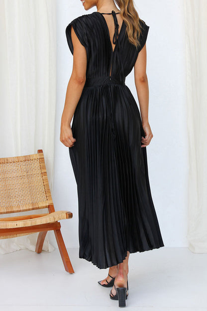 Vestidos plisados sexys y sencillos con escote en V y cremallera en el frenillo (3 colores)