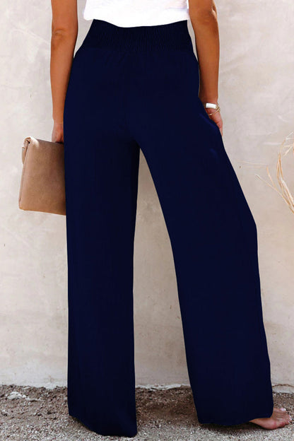 Pantalones casuales de vacaciones con botones sólidos, sueltos, de cintura alta y pierna ancha, de color liso (6 colores)