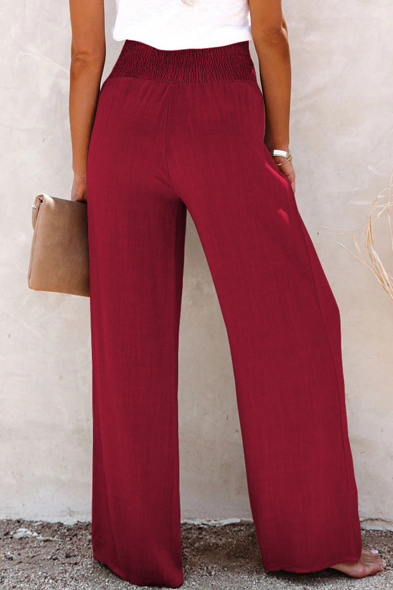 Pantalones casuales de vacaciones con botones sólidos, sueltos, de cintura alta y pierna ancha, de color liso (6 colores)