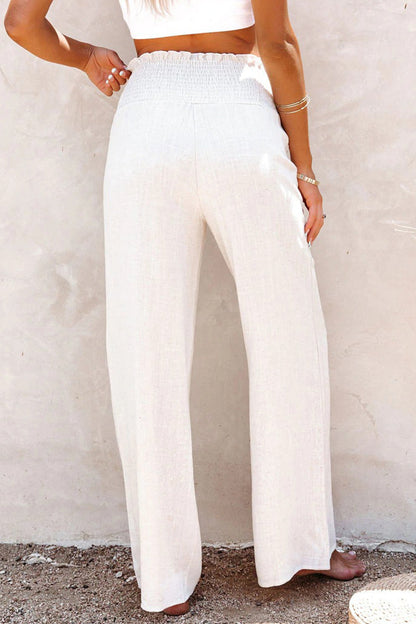 Pantalones casuales de vacaciones con botones sólidos, sueltos, de cintura alta y pierna ancha, de color liso (6 colores)