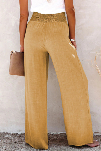 Pantalones casuales de vacaciones con botones sólidos, sueltos, de cintura alta y pierna ancha, de color liso (6 colores)