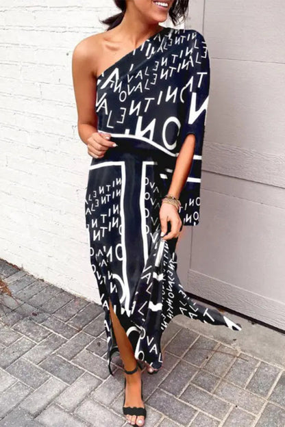 Vestido informal de vacaciones con estampado de patchwork y cuello oblicuo irregular (16 colores)