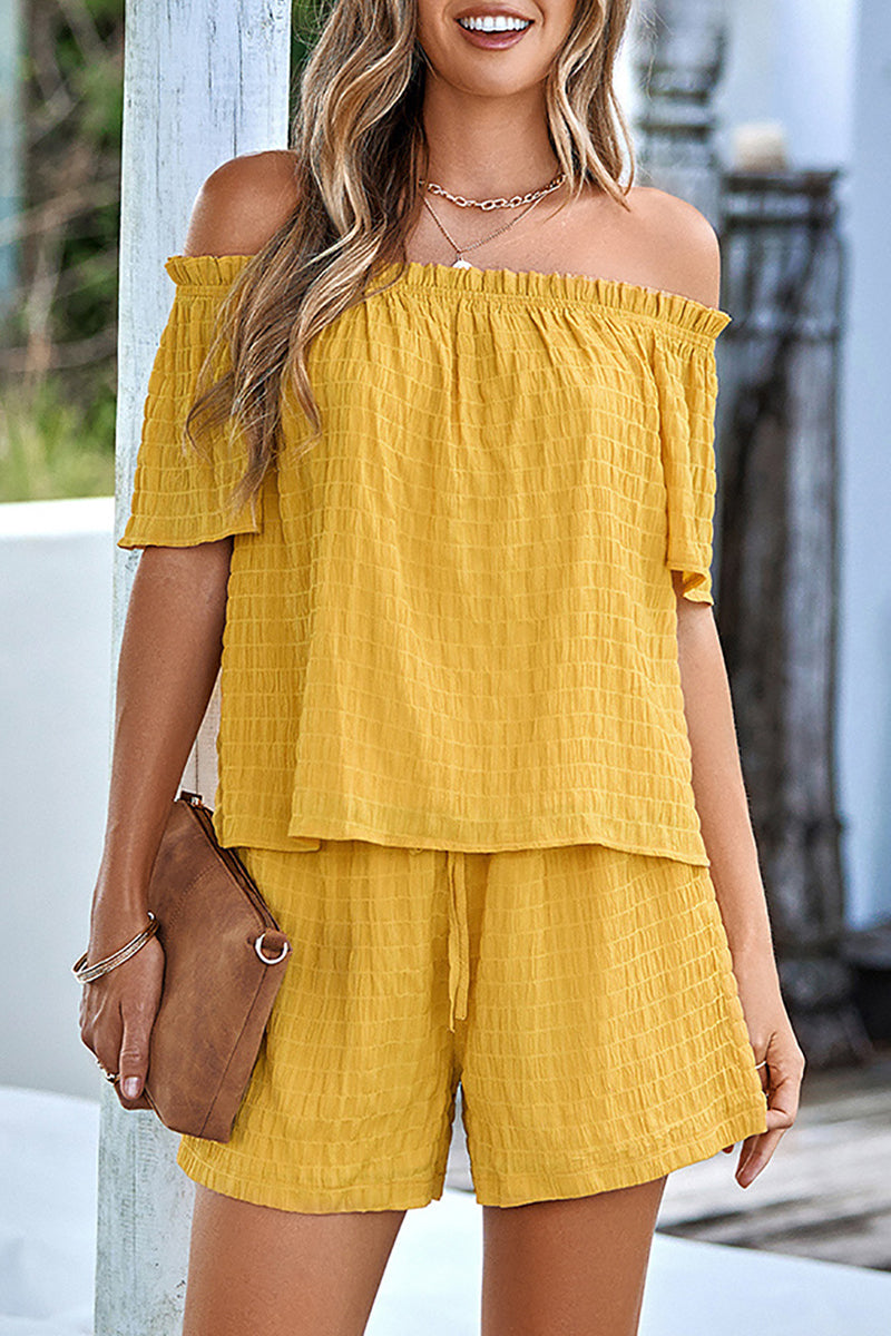 Conjunto informal de dos piezas de manga corta con hombros descubiertos, liso y diario (3 colores)