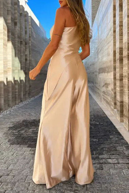 Conjunto informal de dos piezas sin mangas con cuello oblicuo y parches lisos para vacaciones (6 colores)