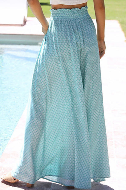 Pantalones casuales de vacaciones con estampado de patchwork, sueltos, de cintura alta, con pierna ancha y estampado completo