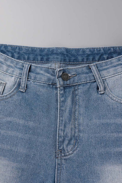 Shorts vaqueros casuales de cintura alta con rotos y diseño urbano