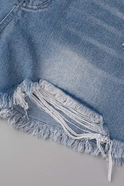 Shorts vaqueros casuales de cintura alta con rotos y diseño urbano