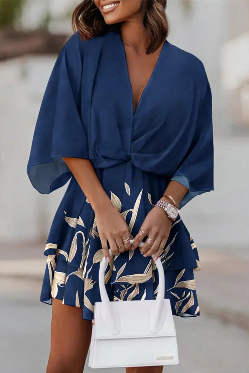 Vestidos plisados elegantes con cuello en V y patchwork floral (9 colores)