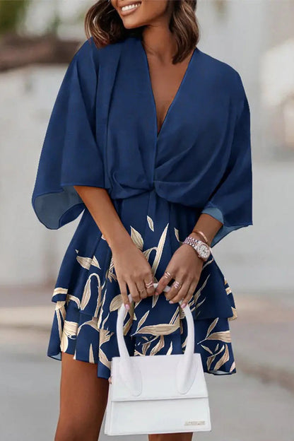 Vestidos plisados elegantes con cuello en V y patchwork floral (9 colores)