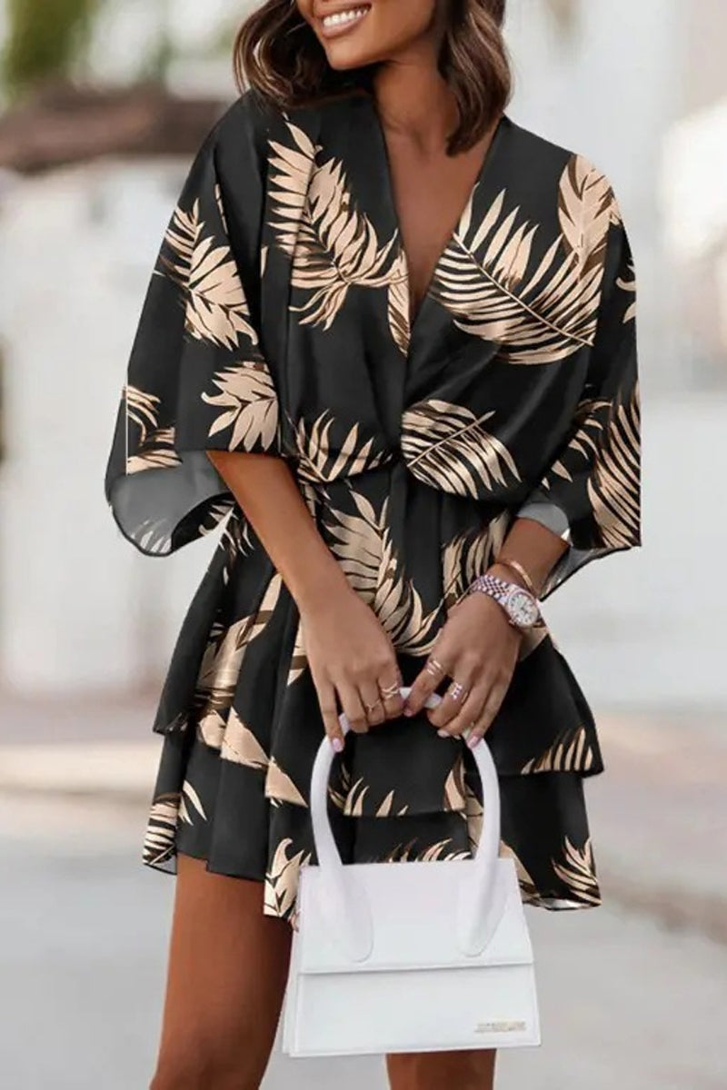 Vestidos plisados elegantes con cuello en V y patchwork floral (9 colores)