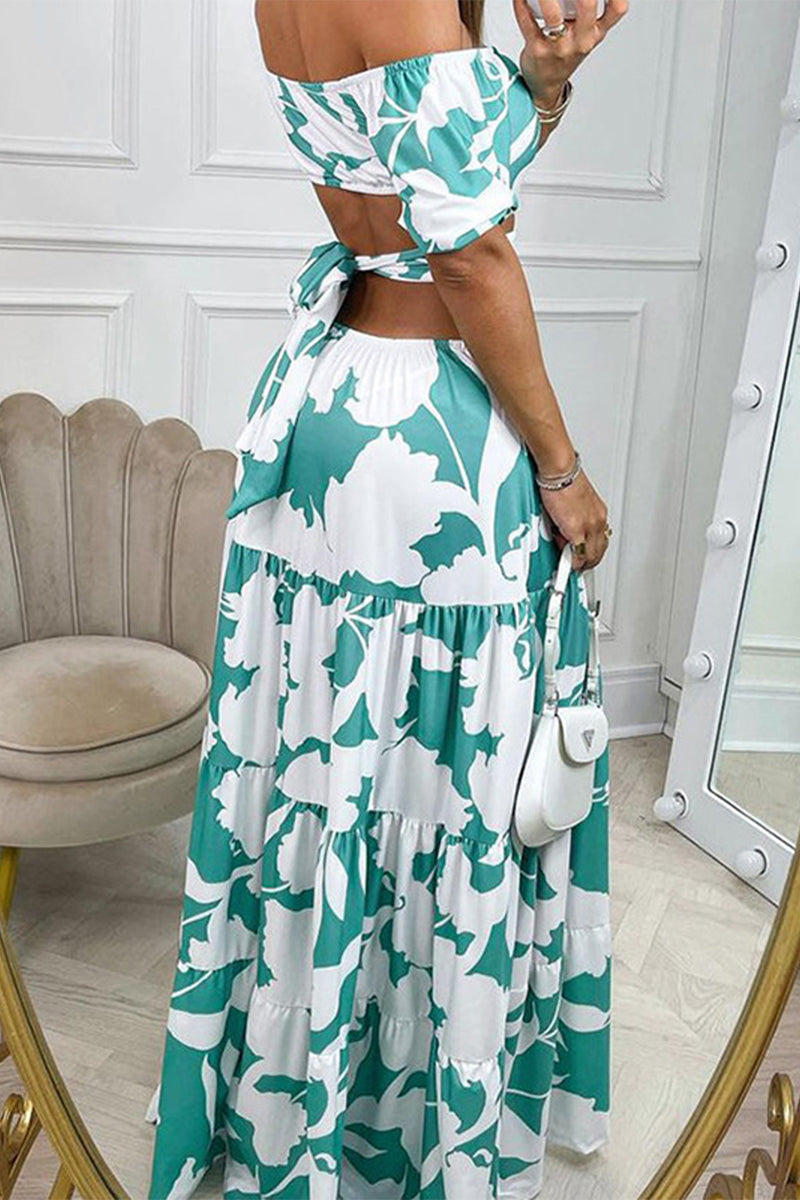 Vestido sexy y elegante con estampado de frenillo y hombros descubiertos