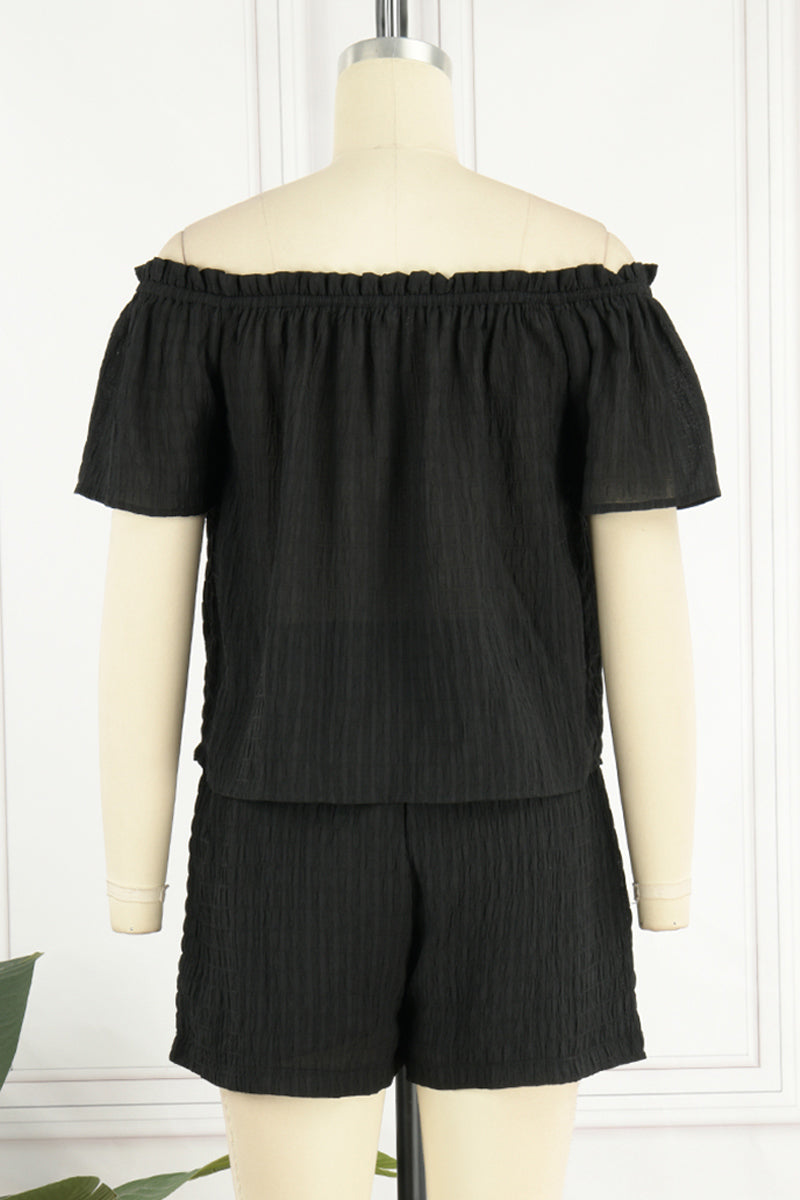 Conjunto informal de dos piezas de manga corta con hombros descubiertos, liso y diario (3 colores)