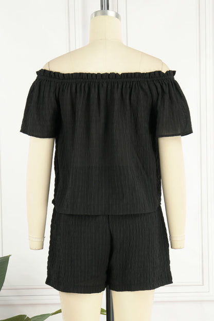 Conjunto informal de dos piezas de manga corta con hombros descubiertos, liso y diario (3 colores)