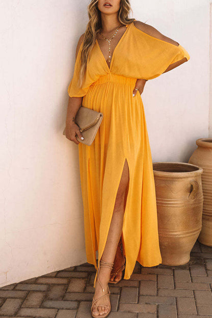 Vestido playero sexy de vacaciones con escote en V y abertura lisa (4 colores)