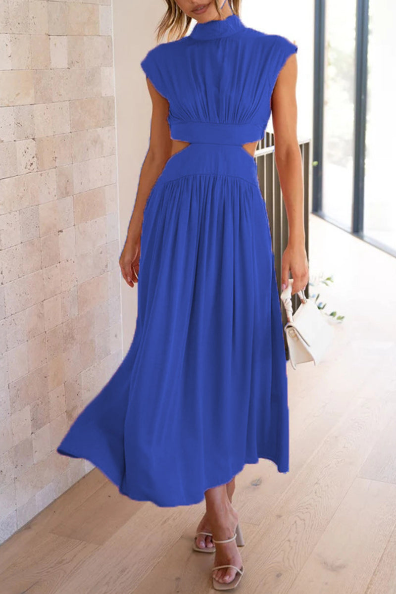 Vestidos elegantes y dulces de corte A con cuello mandarín, lisos y ahuecados