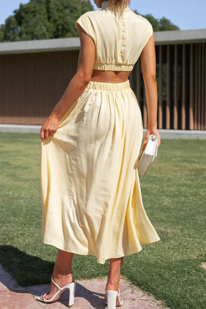 Vestidos elegantes y dulces de corte A con cuello mandarín, lisos y ahuecados