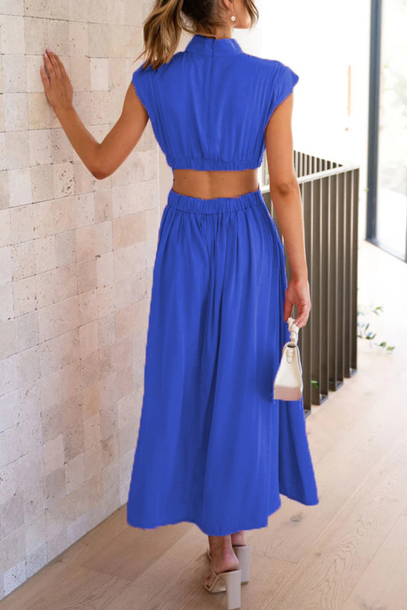 Vestidos elegantes y dulces de corte A con cuello mandarín, lisos y ahuecados