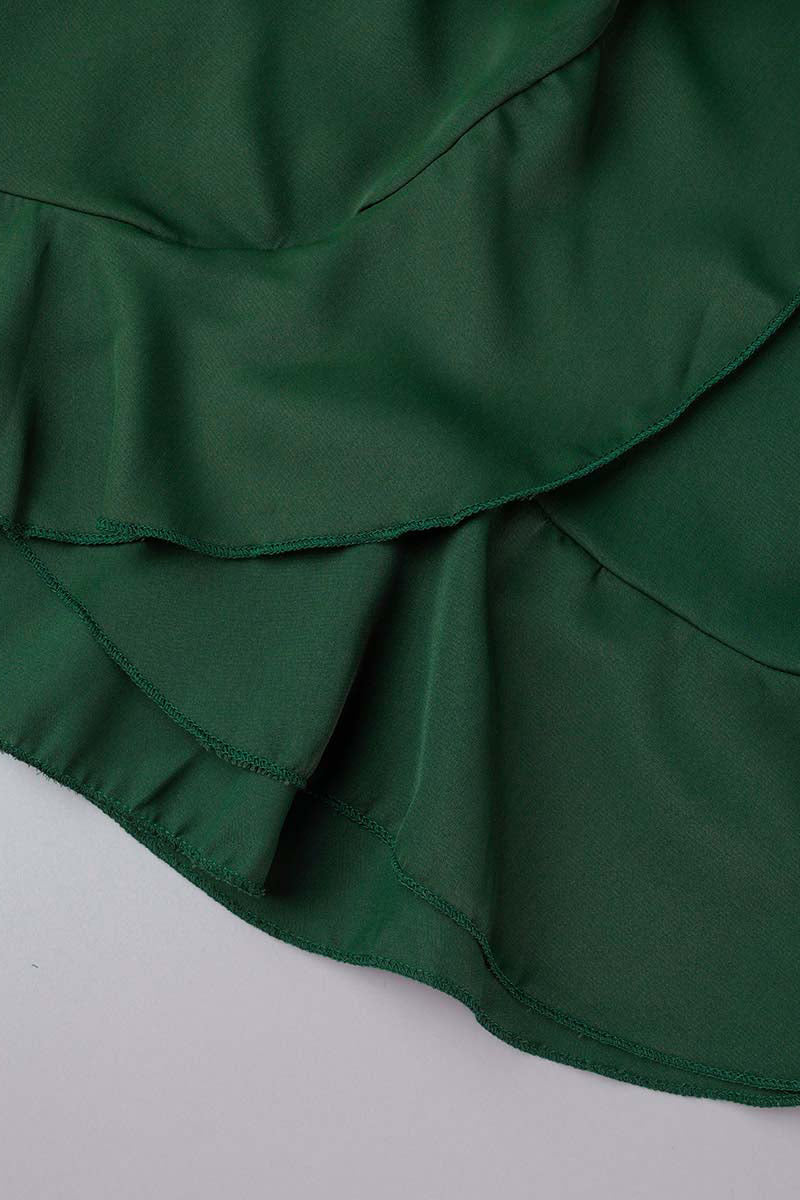 Vestido irregular con cuello oblicuo y volantes lisos de Street Simplicity (3 colores)