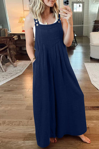 Monos holgados informales de calle con cuello cuadrado y bolsillos lisos