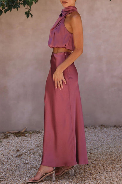 Celebridades Elegante Color Sólido Halter Sin Mangas Dos Piezas