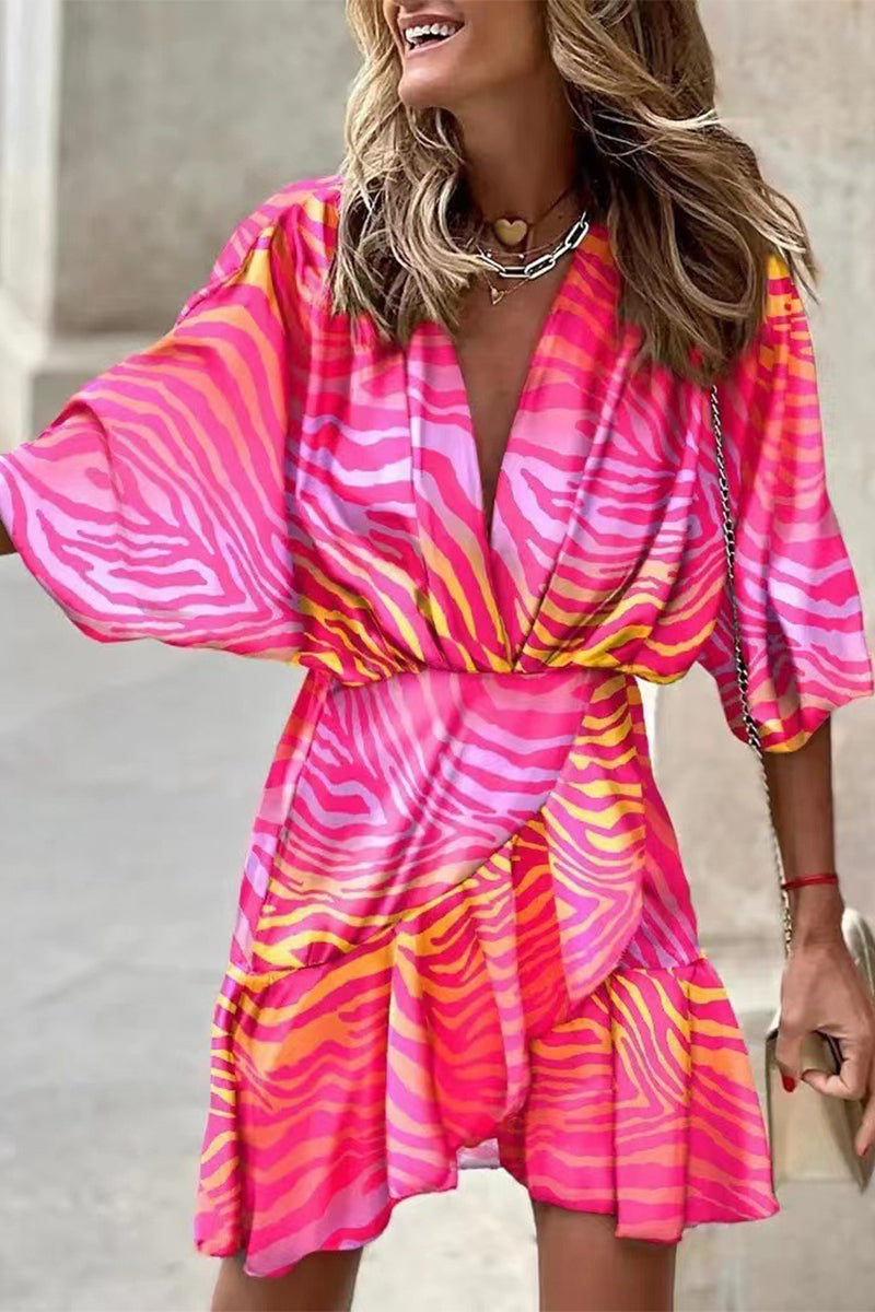 Vestido elegante con cuello en V irregular y diseño de patchwork geométrico (6 colores)