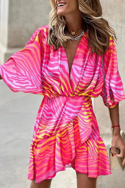 Vestido elegante con cuello en V irregular y diseño de patchwork geométrico (6 colores)