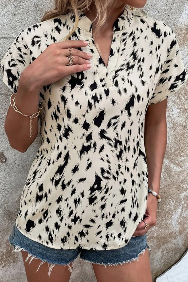 Tops casuales con cuello en V y estampado urbano de patchwork (6 colores)