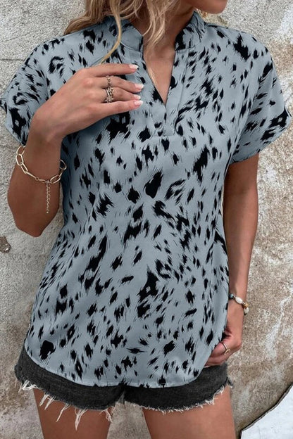 Tops casuales con cuello en V y estampado urbano de patchwork (6 colores)