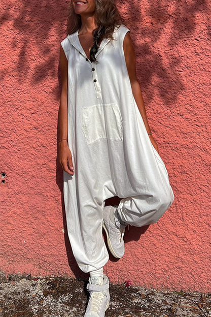 Monos holgados informales con capucha y bolsillos sólidos (3 colores)