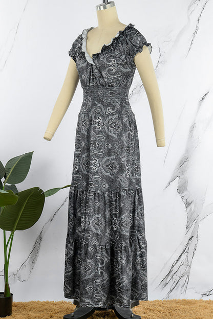 Vestidos bohemios con cuello en V, corte A y estampado universitario (6 colores)