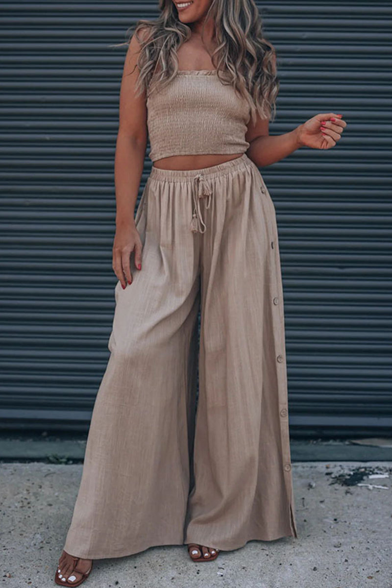 Conjunto de dos piezas informal, sencillo, liso, color liso, sin tirantes y sin mangas.