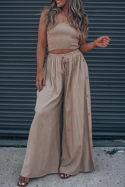 Conjunto de dos piezas informal, sencillo, liso, color liso, sin tirantes y sin mangas.