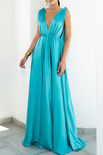 Elegantes vestidos de vacaciones de color liso con escote en V y corte A