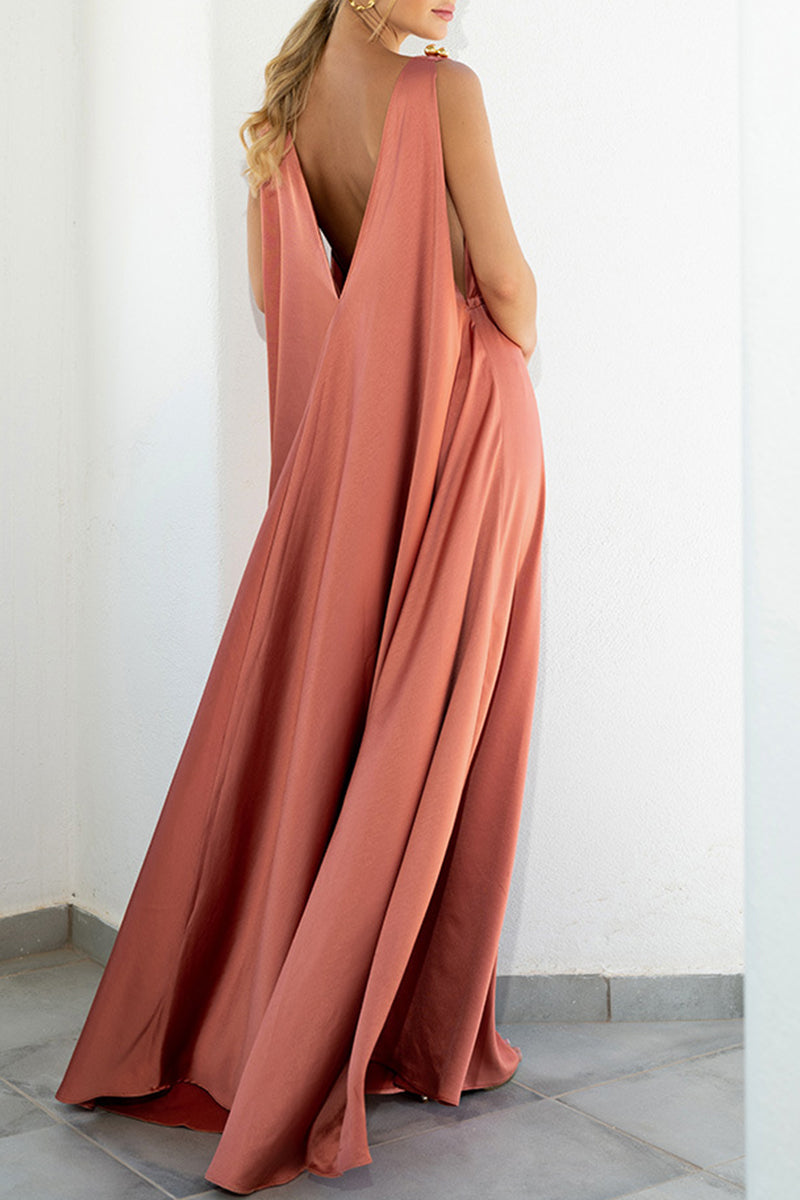 Elegantes vestidos de vacaciones de color liso con escote en V y corte A