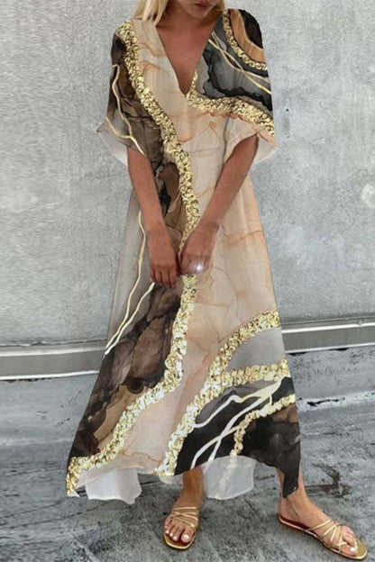 Vestidos casuales de vacaciones con cuello en V y patchwork (4 colores)