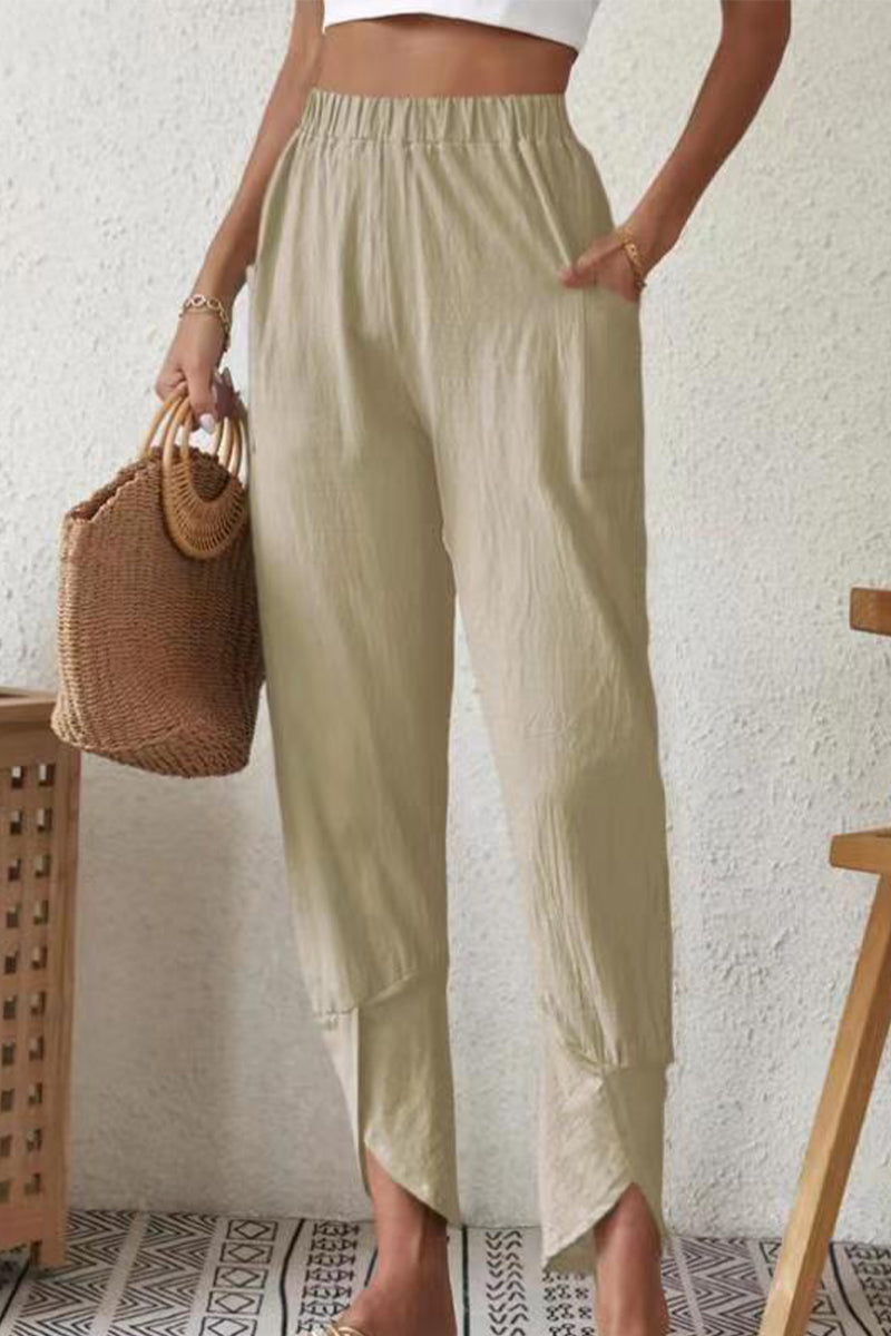 Pantalones Harlan casuales de cintura alta, holgados, con bolsillos y bolsillos lisos (4 colores)