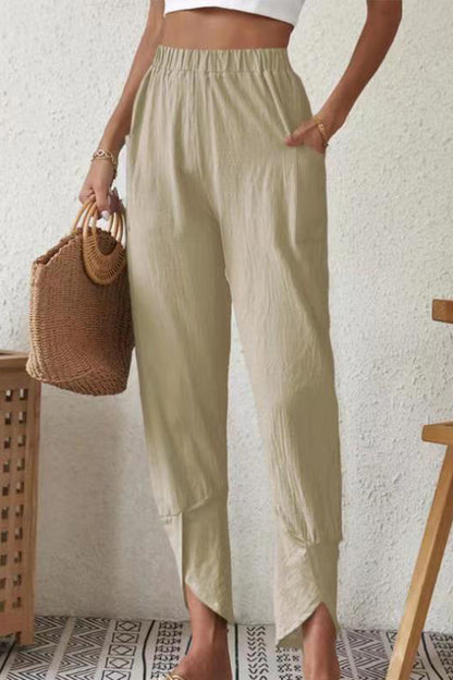 Pantalones Harlan casuales de cintura alta, holgados, con bolsillos y bolsillos lisos (4 colores)