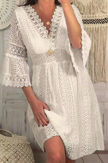 Vestidos de princesa elegantes, dulces, sólidos, con escote en V ahuecado