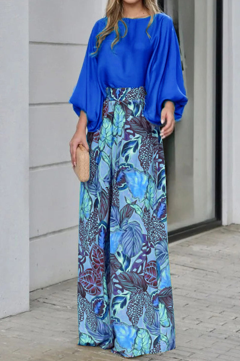 Conjunto informal de dos piezas con cuello redondo, diseño de patchwork floral y estilo urbano (3 colores)