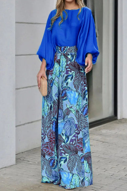 Conjunto informal de dos piezas con cuello redondo, diseño de patchwork floral y estilo urbano (3 colores)