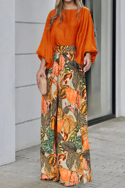 Conjunto informal de dos piezas con cuello redondo, diseño de patchwork floral y estilo urbano (3 colores)